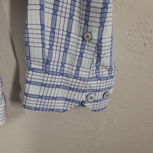 Tasso Elba Button Up Shirt Men's Large Blue Geometric Print Casual Long Sleeve - Picture 3 of 8